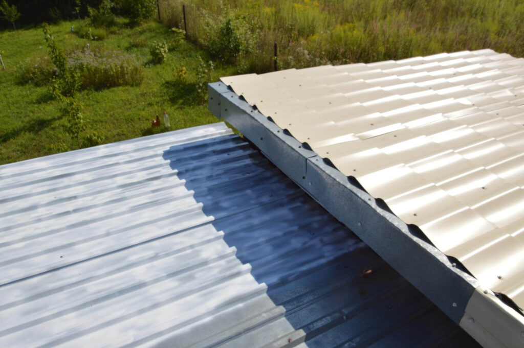 Metal roof panels being installed on a Virginia home